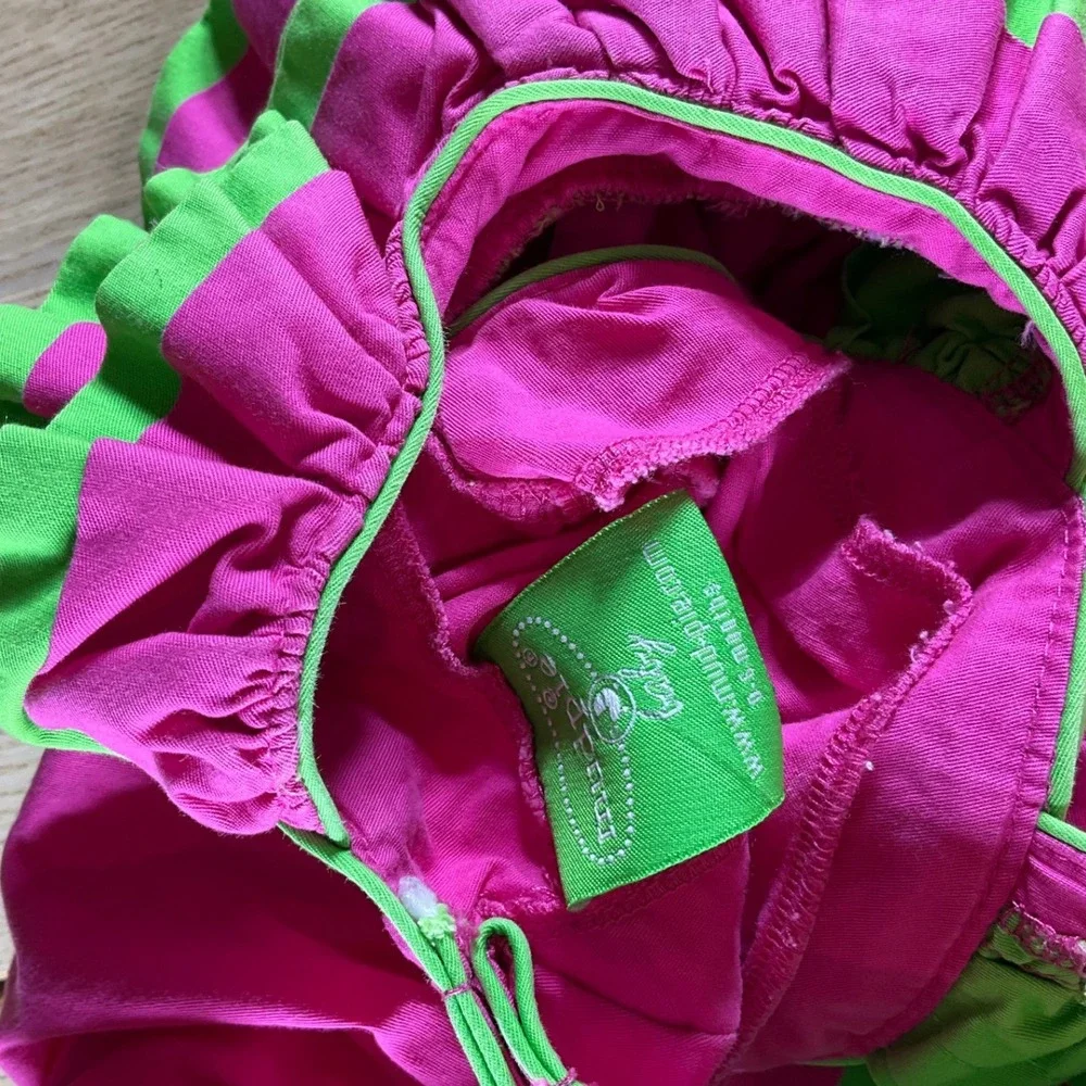 Mud‎ Pie Baby Girls Pink Lime Green Ruffled Tiered Cotton Dress 0-6M